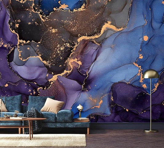 AFZEVEB-Abstract Art Purple Marble Wallpaper Wall murals for Bedroom 114"x74" (Not Peel and Stick)