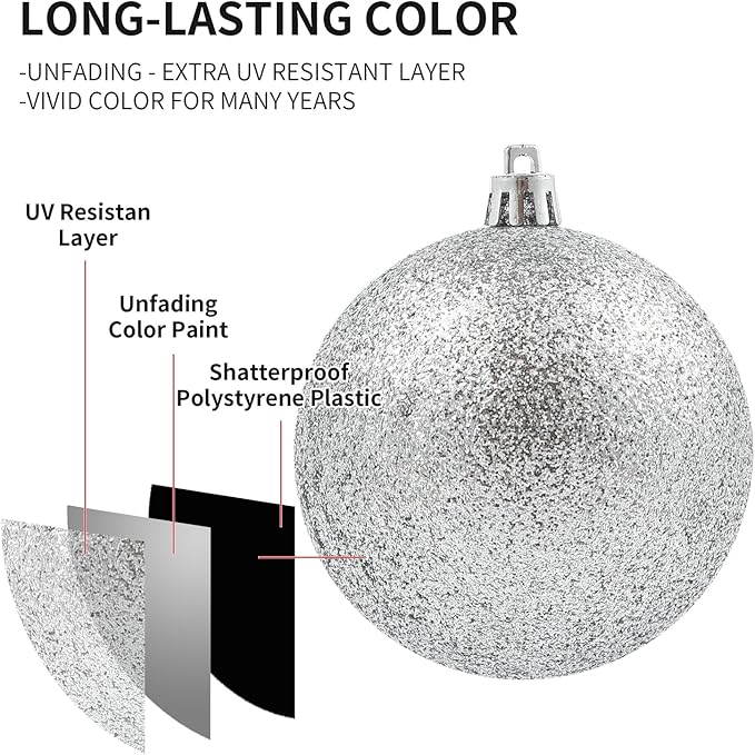 LANGXUN 36pcs Silver Christmas Tree Decorations Balls, Bolas De Navidad, 2025 Christmas Decor, Indoor Outdoor Shatterproof Christmas Ornaments, Xmars Party Wedding Suppiles