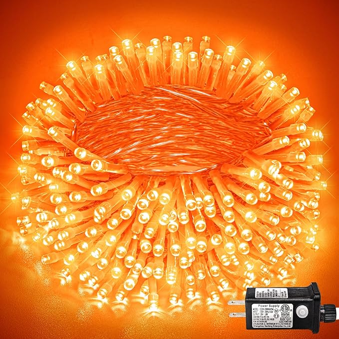 400 LED Orange String Lights, 132 FT Halloween Lights Clear Wire 8 Modes Orange Christmas Lights Outdoor, Plug in Waterproof Fairy String Lights for Tree Christmas Halloween Thanksgiving Decorations