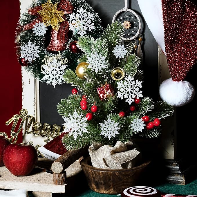 36pcs Christmas Silver Snowflake Ornaments Plastic Glitter Snow Flakes Ornaments for Winter Christmas Tree Decorations Size Varies Craft Snowflakes