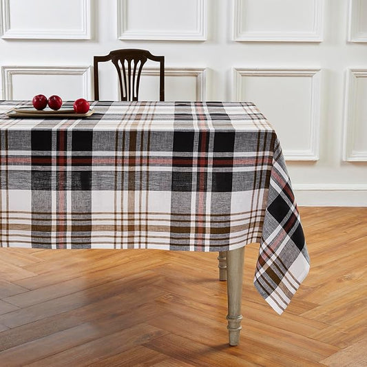 Solino Home Linen Plaid Tablecloth 60 x 108 Inch - 100% Pure Linen Black Oxford Plaid Table Cloth for Rectangle Tables - Machine Washable Tablecloth for Fall, Autumn, Halloween, Thanksgiving