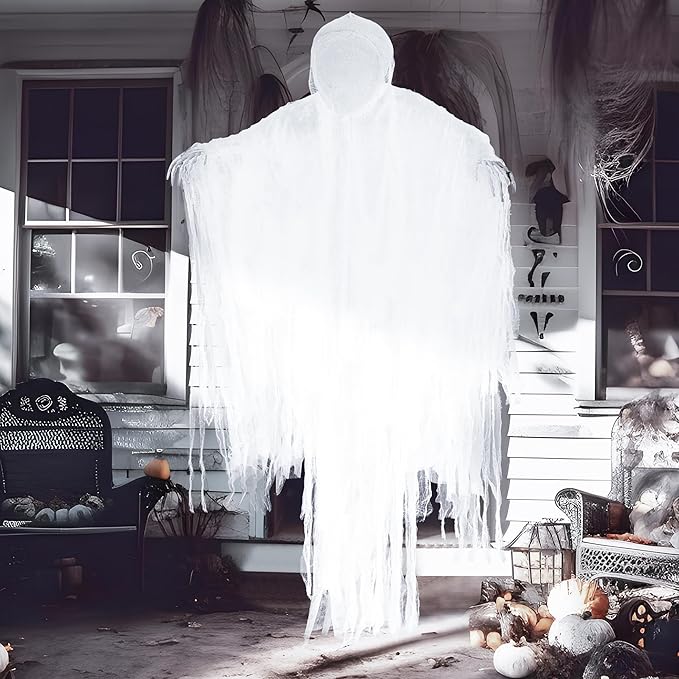 JOYIN 63” Halloween Hanging Ghost Decorations Outdoor, White Faceless Grim Reaper in White Horror Robe for Halloween Tree Yard Party Outside Hanging Decorations Party Supplies