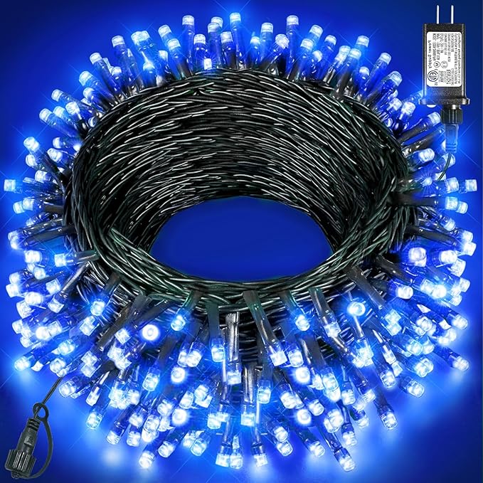 Christmas Lights Outdoor, 80FT 240 LED Christmas Tree Lights, Waterproof & 8 Modes & Timer, Connectable Green Wire String Light for Indoor Garden Xmas Party Holiday Decorations, Blue