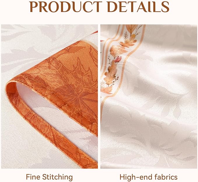Softalker Fall Jacquard Rectangle Tablecloth, Thanksgiving Pumpkins Waterproof Table Cloth, Autumn Harvest Washable Table Cover for Holiday, Dining, Party Decor, 60 x 144 Inch