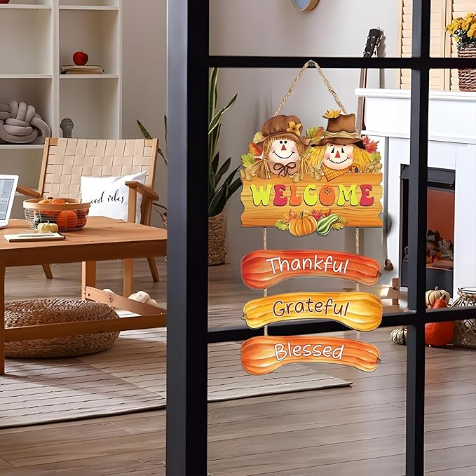 BWFY Fall Decorations for Home Thanksgiving Signs Autumn Home Decor Wooden Farmhouse Thanksgiving Decoration Indoor Harvest Sign Door Hanger for Outdoor Farmhouse Porch Front Door