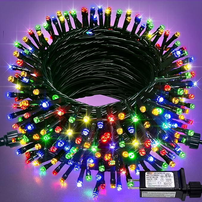 JMEXSUSS 200 LED Multicolor Christmas Lights Outdoor Waterproof, 66ft Expandable Green Wire, 8 Modes Timer Function, Ideal for Home Party Indoor Xmas Decorations