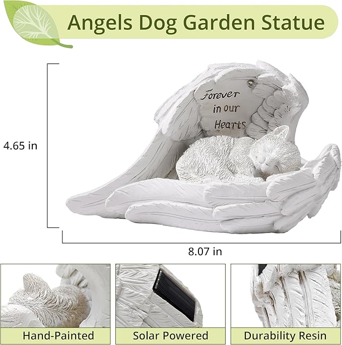 Pet Cat Solar Garden Memorial Statue – Outdoor Resin Angel Kitty with Solar Light, Guardian Angel Kitten Memorial Gift for Patio, Lawn, Yard, or Garden Decor