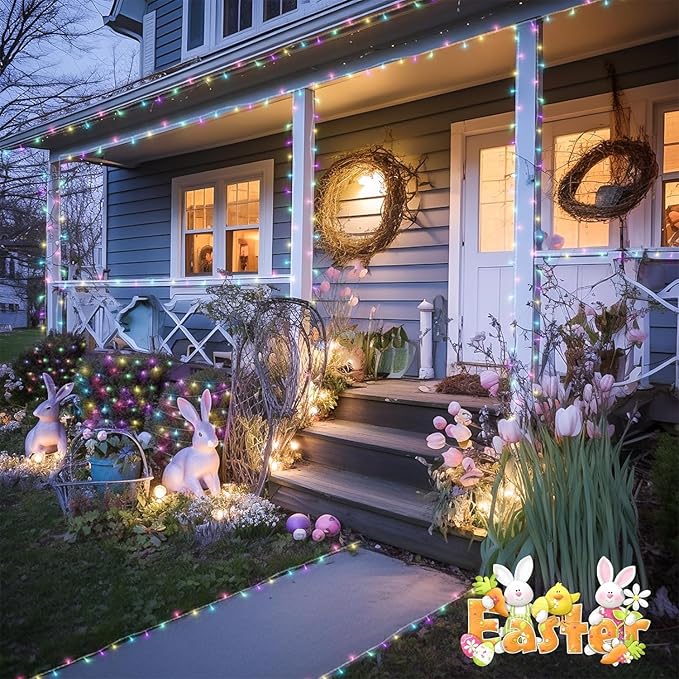 JMEXSUSS Easter Lights Clear Wire Outdoor Indoor, 168ft 600 LED Multicolor Easter String Lights Plug in for Bedroom Tree Room Party Decorations