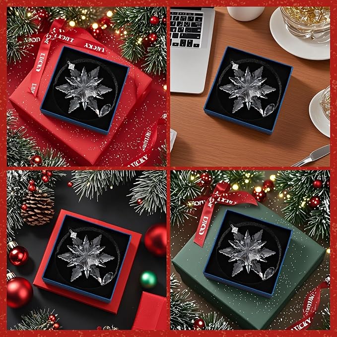 2025 Annual Christmas Ornaments Crystal Snowflake Star - Christmas Tree Ornaments Pendant Sun Catcher Home Hanging Decor (2025 White Crystal 3 Layers)