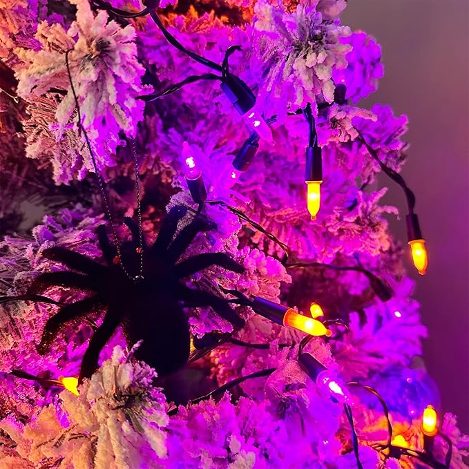 WATERGLIDE 2 Pack 50 LED Outdoor Halloween Lights, 16 FT Mini String Light with 8 Modes, Waterproof Battery Operated Tree Lights for Indoor Outdoor Patio Garden Party Decoration, Orange & Purple