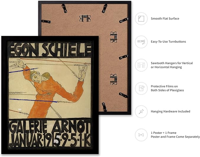 Poster Master Vintage Painting Poster - Retro Expressionism Print - Self Portrait as the Martyred St Sebastian - Gift for Artist, Friend - Wall Decor for Home, Office, 16x20 Black Framed