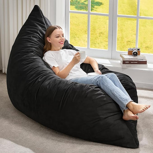 Hobestluk 3 in 1 Bean Bag Chair Giant Bean Bag Chairs for Adults with Velvet Cover Convertible Bean Bag Floor Cushion with Machine Washable Cover for Living Room (Velvet Black)