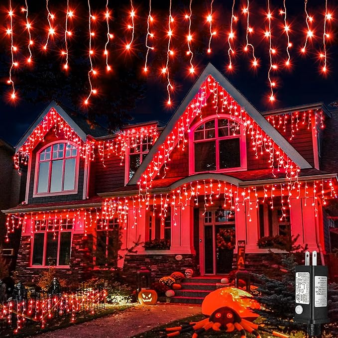 Icicle Lights for Outside, 33ft 400 LED Icicle Christmas Lights Outdoor with 75 Drops 8 Modes, Waterproof Red Christmas Light for House Plug in for Indoor Party Holiday Halloween Decorations