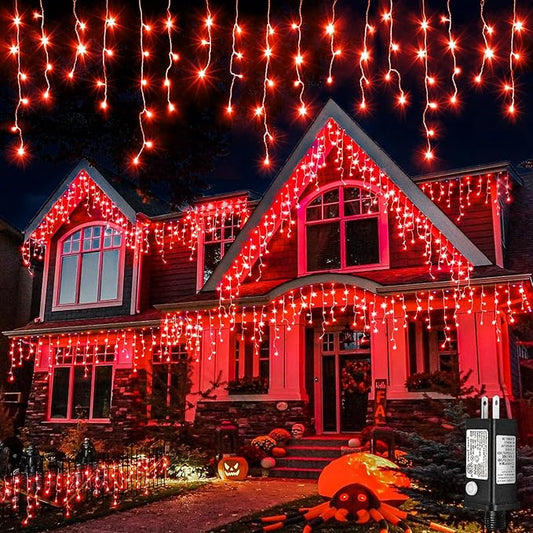 Icicle Lights for Outside, 33ft 400 LED Icicle Christmas Lights Outdoor with 75 Drops 8 Modes, Waterproof Red Christmas Light for House Plug in for Indoor Party Holiday Halloween Decorations