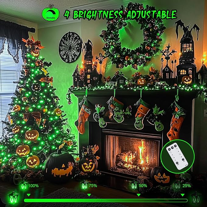JMEXSUSS 600 LED Green Lights for Halloween Decorations, 168 Ft Green Christmas String Lights Outdoor Indoor Clear Wire Plug in for Halloween Christmas Tree Party Decor