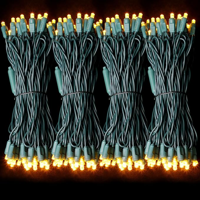 600LED (12pk of 50L) String Lights,LED Christmas Lights, 6" SPACING,Green Wire,Yellow