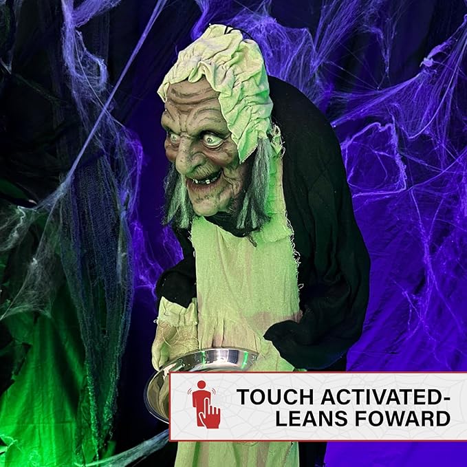 Haunted Hill Farm Life-Size Halloween Animatronic, Scary Talking Zombie Maid with Touch Activated Lights and Sounds, Battery Operated Indoor or Covered Outdoor Halloween Decorations for Home