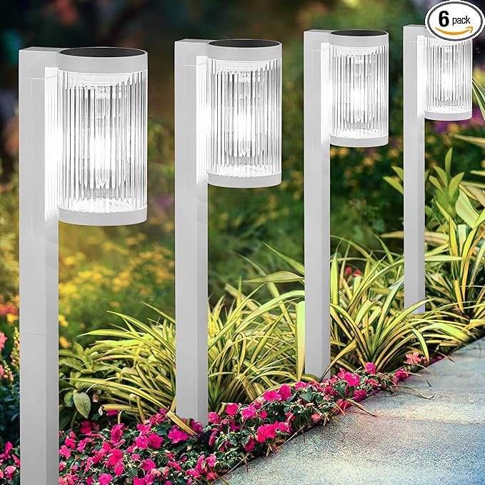 Solar Pathway Lights Outdoor, 6 Pack Upgraded Outdoor Solar Lights for Outside Super Bright Up to 12Hrs, IP65 Waterproof Solar Garden Lights for Yard Landscape Path Walkway Decoration(Cool White)