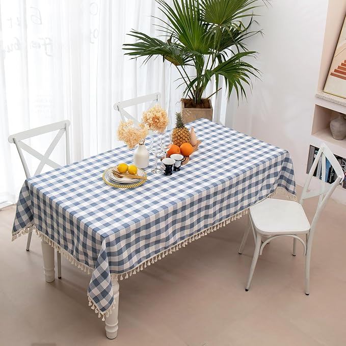 Checkered Tablecloth Rectangle, Heavy Weight Cotton Gingham Table Cloth Plaid Table Cover for Spring Summer Picnic Kitchen Dinner Restaurant Outdoor Easter Party（55x84,Blue