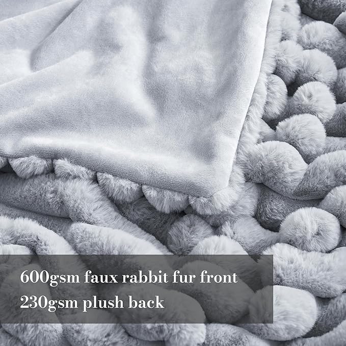 Amélie Home Faux Fur Throw Blanket for Couch, Cozy Fuzzy Fluffy Fur Luxurious Soft Striped Plush Gift Blankets for Family Sofa Chair Bed Living Room Bedroom, 55"x70", Light Grey