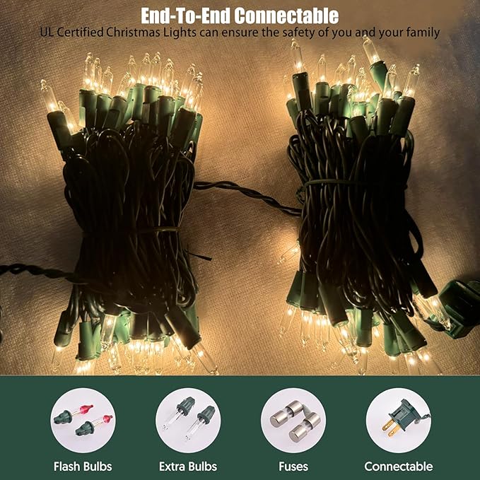 HISHINY Christmas Lights 100 Count Clear Christmas Tree String Lights with Green Wire for Outdoor Indoor Christmas Decorations Wedding Decorations Valentines Day Decor,UL Certified (32feet)