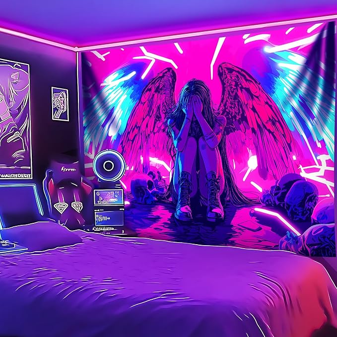 Blacklight Tapestry,WingTapestry Glow In The Dark,UV Reactive Black Light Upright Posters Wall Hanging for Bedroom Dorm Living Room Backdrop Decor (wing5, 59L" x 51W")