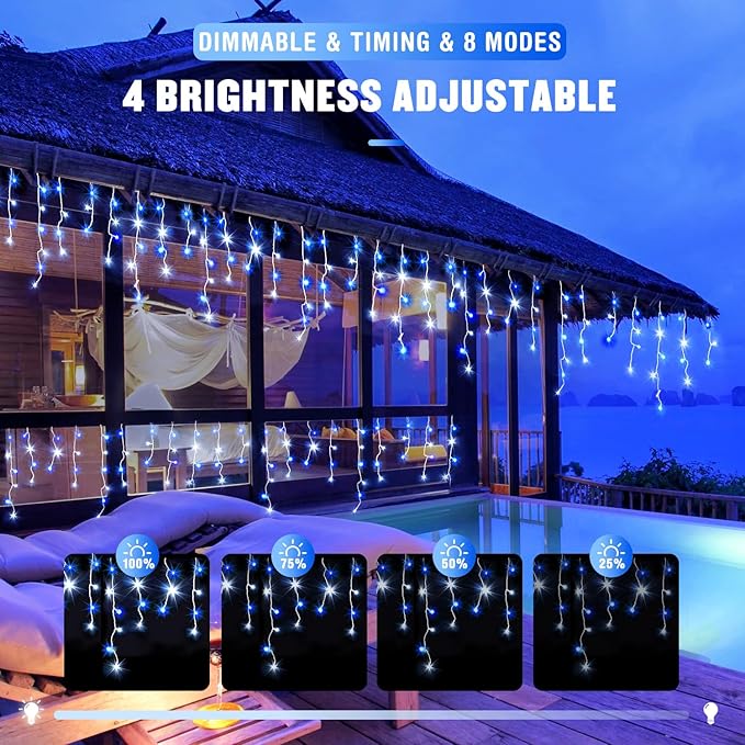 JMEXSUSS Blue&White Icicle Lights - 38.8FT 400 LED Icicle String Lights with Remote for Indoor/Outdoor, House, Bedroom, Fireplace, Birthday, Christmas Decorations