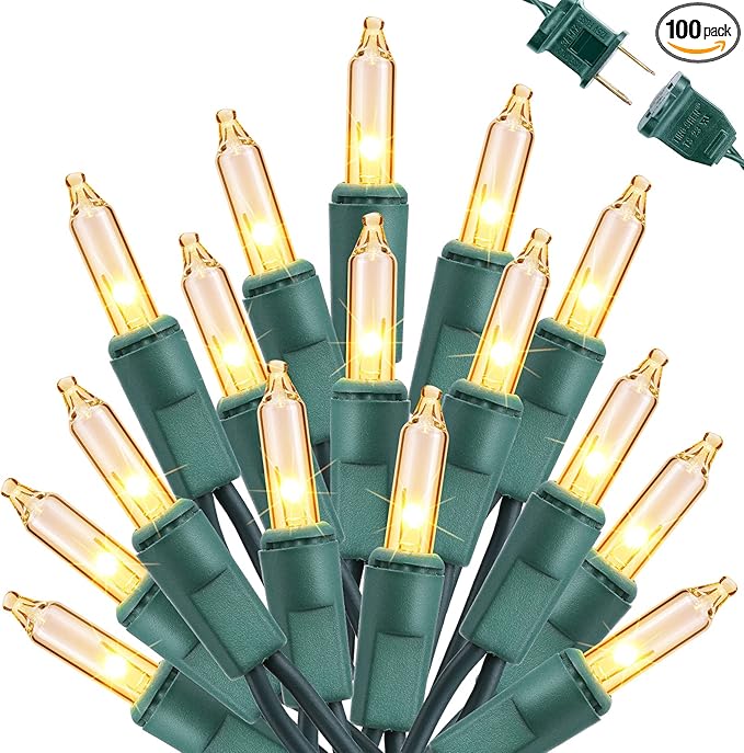 Toodour Clear Christmas Lights, 25ft 100 Count Incandescent Indoor Outdoor String Lights, UL Certified Connectable Green Wire Mini Bulb Light for Home, Party, New Year, Xmas Tree Decor - Warm White