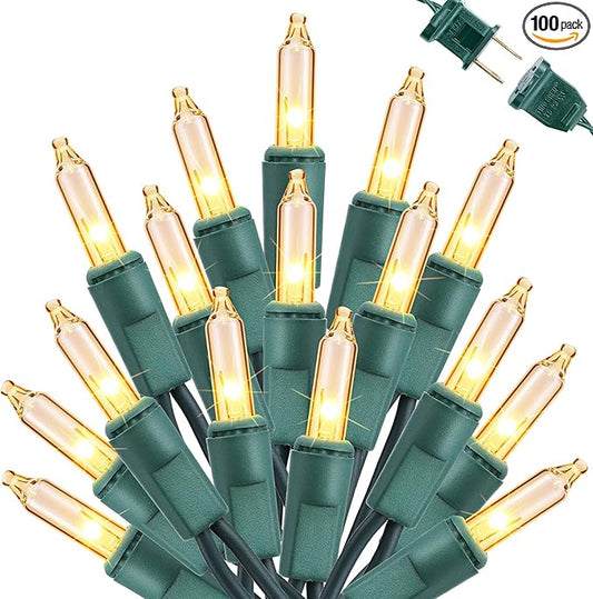 Toodour Clear Christmas Lights, 25ft 100 Count Incandescent Indoor Outdoor String Lights, UL Certified Connectable Green Wire Mini Bulb Light for Home, Party, New Year, Xmas Tree Decor - Warm White