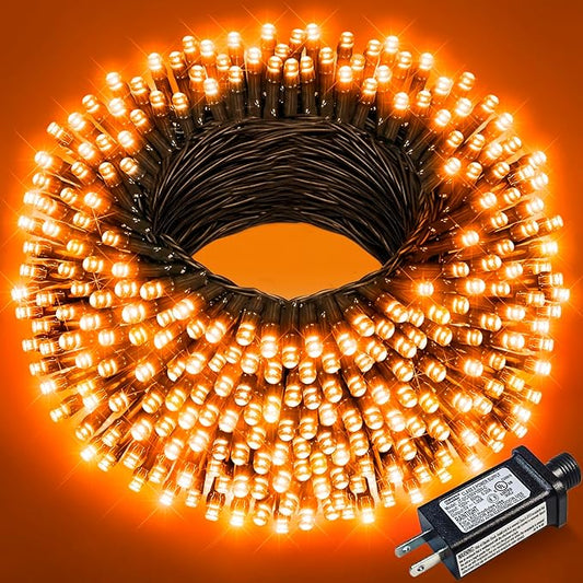 Orange Halloween Lights Outdoor, 66FT 200 LED String Lights for Outside with 8 Modes Waterproof, Plug in Connectable Twinkle Light Green Wire for Indoor Garden Tree Patio Party Decorations