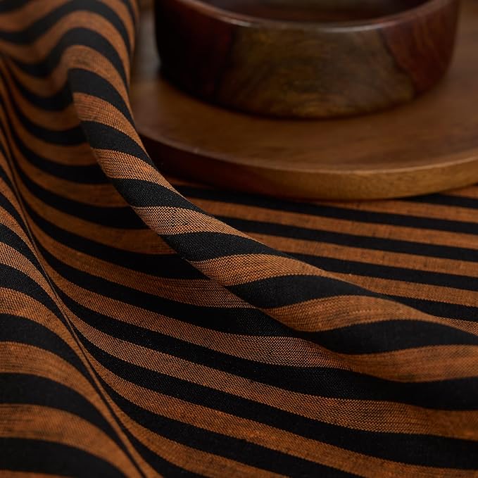 Solino Home Linen Tablecloth 60 x 90 Inch - Amalfi Stripe 100% Pure Linen Pumpkin and Black Table Cloth for Rectangle Tables - Machine Washable Fabric Tablecloth for Fall, Halloween, Thanksgiving