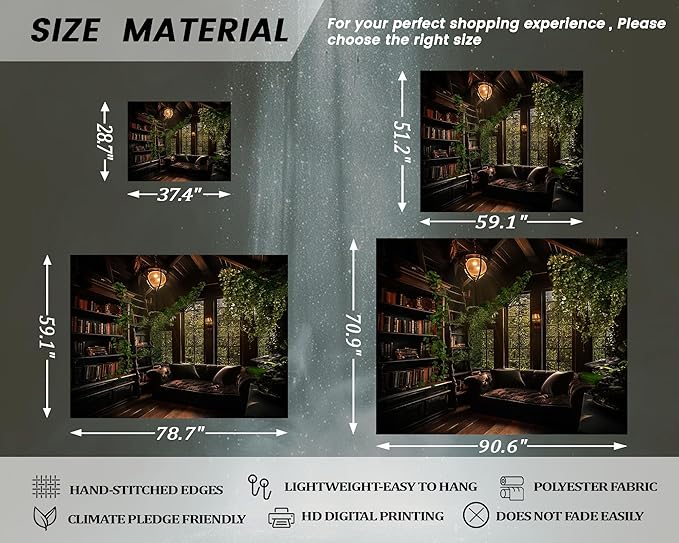 dueeia Medieval Bookshelf Tapestry Wall Hanging Book Library Backdrop Bookcase Dark Academia Vintage Wall Decor for Bedroom Aesthetic Living Room Office (59.1"x39.4")