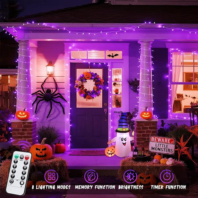 JMEXSUSS Purple Lights for Halloween Decorations, Purple Battery Operated Lights with Remote Indoor Outdoor, String Lights for Halloween Christmas Decor