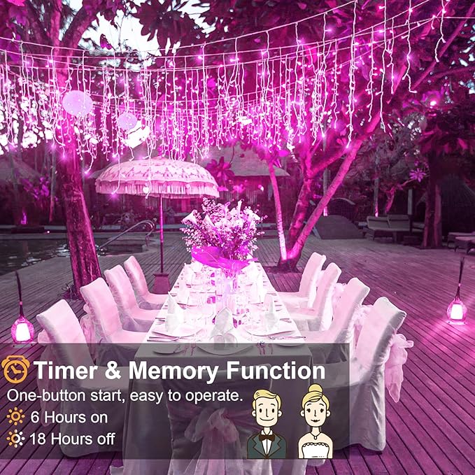 Icicle Christmas Lights Outdoor 66ft 640 LED Pink Christmas Lights for Outside 8 Modes with 120 Drops, Waterproof Icicle Light Plug in for Indoor Party House Christmas Decorations