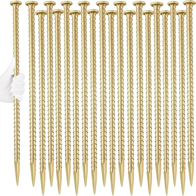 16 Inch Rebar Stakes (20 Pack) 1/2 Inch Diameter Galvanized Steel Ground Anchors Heavy Duty Anchoring Spikes for Speed Bump, Parking Curb and Tent