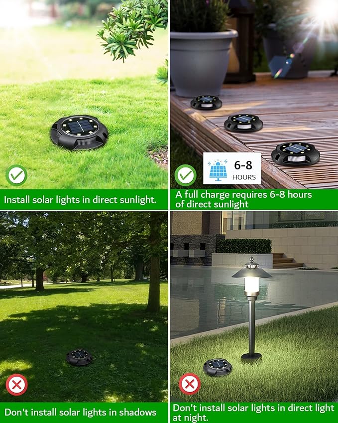 Biling Solar Ground Lights Uplight Sidelight, 12 Packs Bright Solar Outdoor Lights Waterproof for Yard Pathway Driveway Garden Poolside (Warm White)