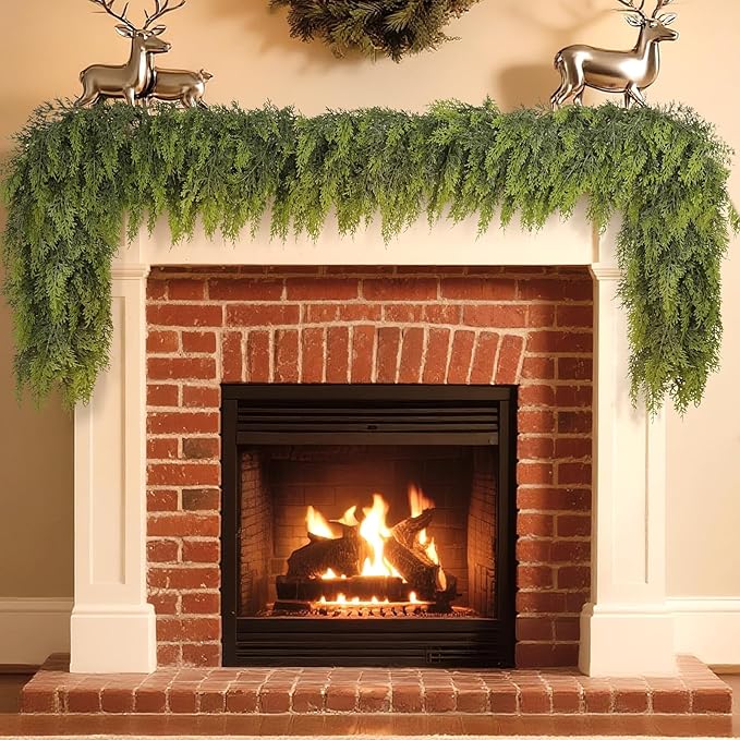 Real Touch Cedar Garland - Artificial Christmas Garlands Faux Green Cedar Fake Pine Needles Garland for Fireplace,Table, Stairs, Mantle, Window,Indoor Outdoor,Home,Holiday Decor(1 PCS,6 FT)