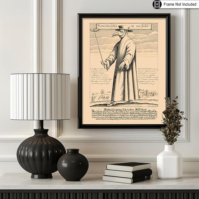 Poster Master Vintage Medieval Poster - Retro Illustration Print - Gift for Friend - Plague Doctor, Pandemic Mask, Physician, Black Death - Wall Decor for Home, Living Room, 24x32 Unframed Wall Art