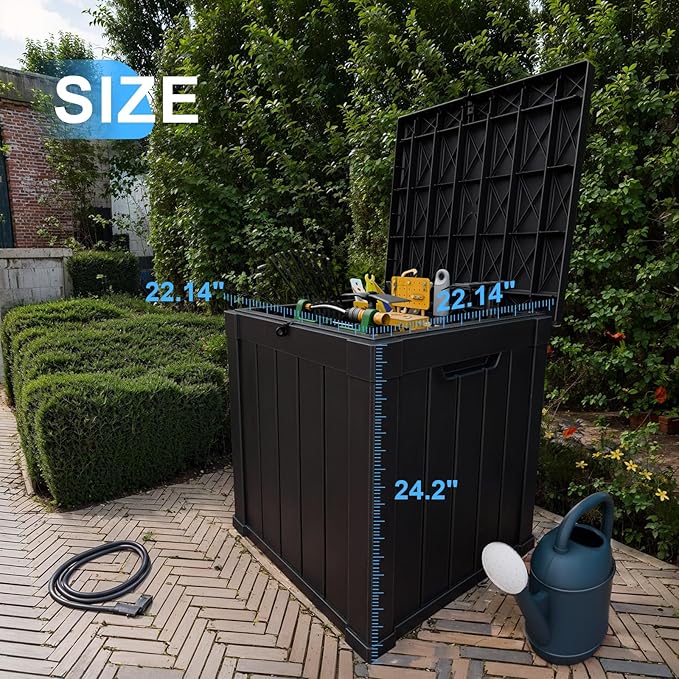 50 Gallon Deck Box Large Outdoor Storage for Patio Furniture,Outdoor Cushions,Garden Tools,Picnic Supplies and Pool Supplies,Waterproof,Resin,Lockable(Black)