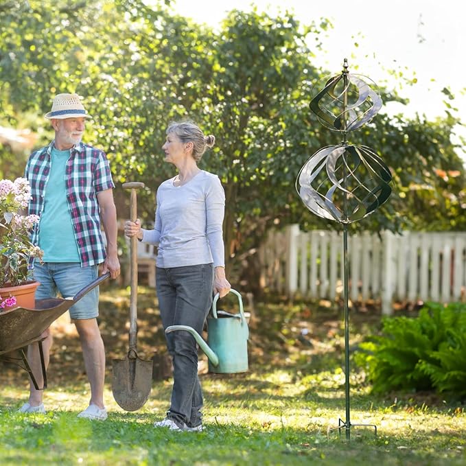 LimeHill Wind Spinner for Yard and Garden - Large Metal Windspinners for Outdoor Decorations (Silver Spherality)