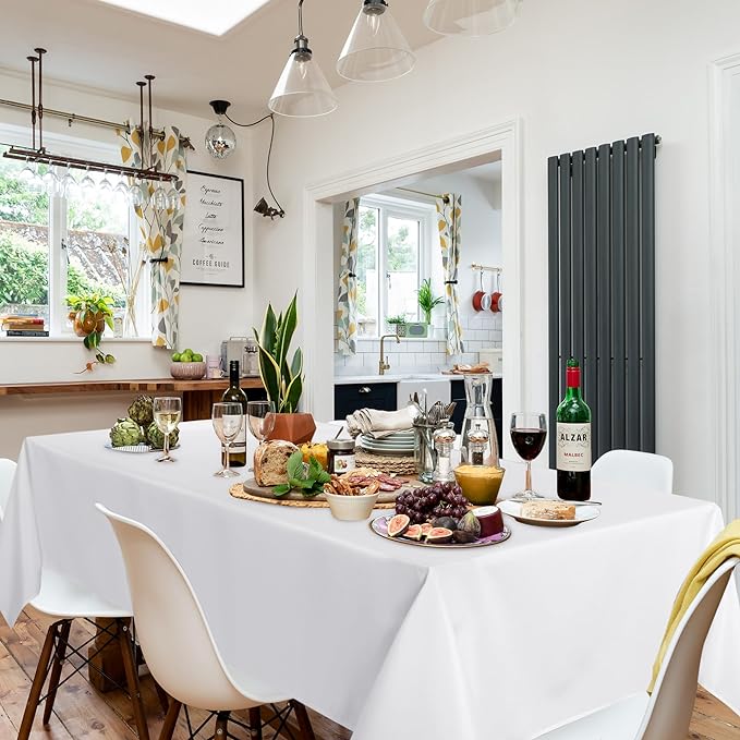 sancua 8 Pack White Tablecloth 60 x 84 Inch, Rectangle Table Cloth for 4ft Tables - Stain and Wrinkle Resistant Washable Polyester Table Cover for Dining Wedding Banquet Party Buffet Restaurant