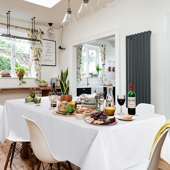 sancua 10 Pack White Tablecloth 60 x 84 Inch, Rectangle Table Cloth for 4ft Tables - Stain and Wrinkle Resistant Washable Polyester Table Cover for Dining Wedding Banquet Party Buffet Restaurant