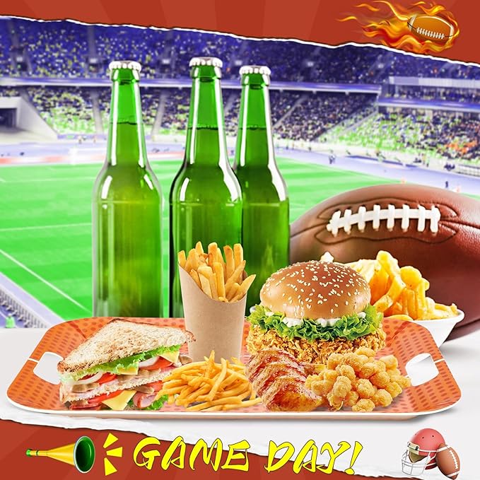 gisgfim 2Pcs Football Serving Trays with Handles 16 x 11 Inch Large Melamine Tray Rectangular Sports Serving Platter Rugby Tray Melamine Dishes for Serving Food Outdoor Dinner Dessert Plates Party Set