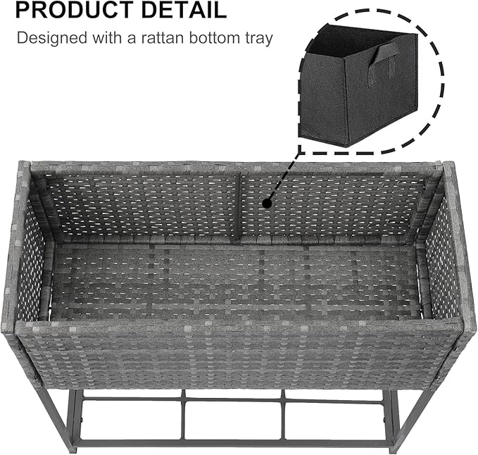 SUNNYPARK Tall Planters for Outdoor Plants Rattan Modern Elevated Planter Box with Removable Liners Indoor Outdoor Porch Patio Flower Pot (27.5’’ x 12’’ x 27.5’’)