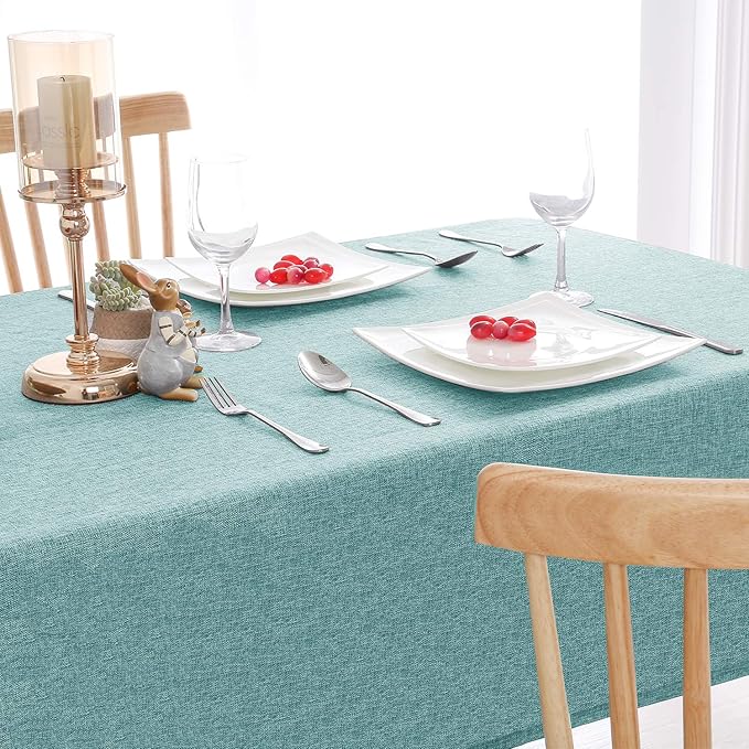 Hiasan Faux Linen Rectangle Tablecloth - Wrinkle and Stain Resistant Washable Table Cloth for Kitchen Dining Room Holiday Table Cover for Party Dinner, Aqua, 30 x 60 Inch