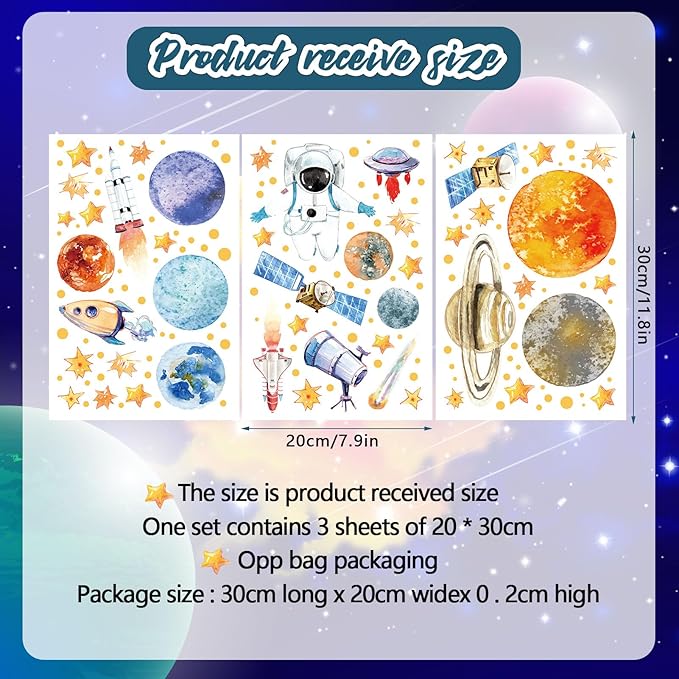 Glow in The Dark Planets and Stars Wall Decals, Luminous Astronaut Galaxy Space Rockets Wall Stickers Space Ceiling Decor for Boys Girls Bedroom Kids Baby Nursery Living Room Decoration