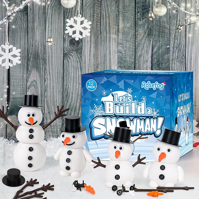 12 Pack Build a Snowman Indoor Decor, Christmas Crafts, Snowman Making Kit for Kid, Christmas Stocking Stuffers for Girls, Boys, Creative Kids Air Dry Modeling Clay for Holiday Activities