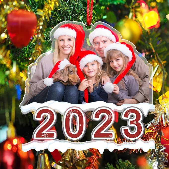 Amlion Personalized Your Photo Ornament,Custom Photo Ornament with Text Customized Acrylic Family Picture Ornament Decor Xmas Gift for Kids Mom Dad Husband Wife Friend Pet