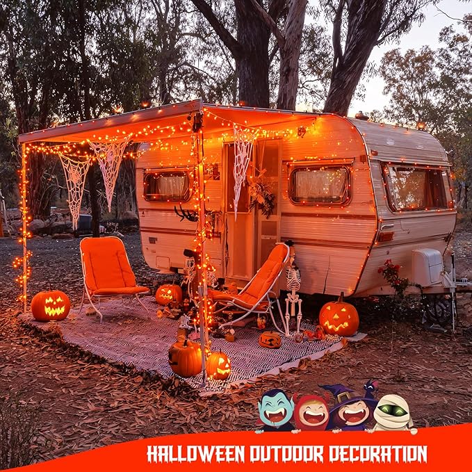 JMEXSUSS 2 Pack Halloween Solar Lights Outdoor, Total 400 LED 151FT Orange Solar Lights Outdoor Waterproof, 8 Modes Christmas String Light for Outside Tree Patio Yard Garden Halloween Decorations
