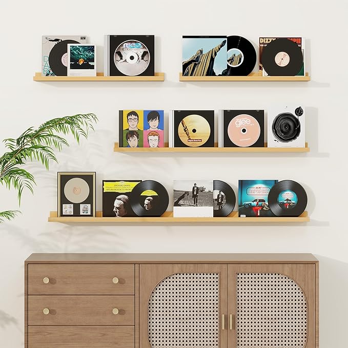 Picture Ledge Shelf, Solid Pine Wood Floating Shelves Set of 2, 48 Inches Nursery Book Shelves for Toys Storage, Kids Bookshelf Wall Mounted for Living Room Bedroom Decor Books Photo Frames, Natural